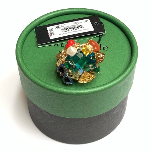 NWT Kate Spade ♠️ SWEET TREASURES 12-K Gold Plated Glass Pearl/CZ Crystals Ring - Picture 11 of 12